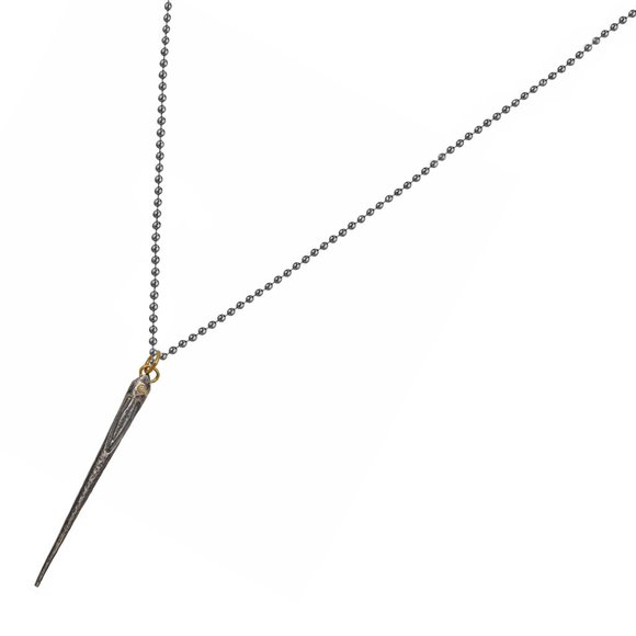 0.01ct Dia 925 Silver & 24K Gold Needle Necklace - Picture 2 of 6